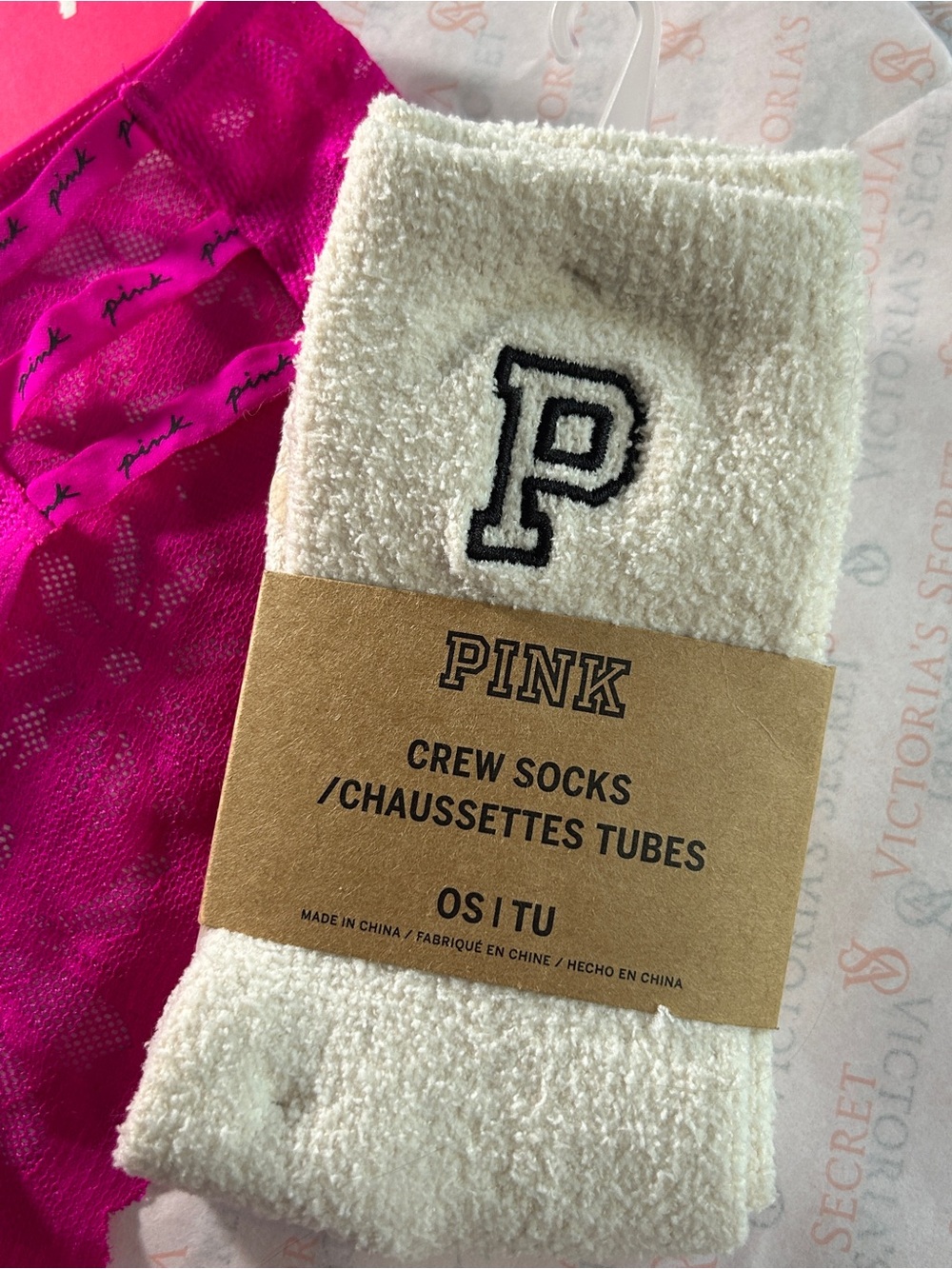 PINK Victoria's Secret Pink Lace Panty with cozy Cream Crew Socks - Picture 2 of 5